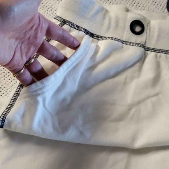 Vintage Cotton Embellished Cinched White Accented Blue Seams Pocketed Sz M Pants - Picture 4 of 7